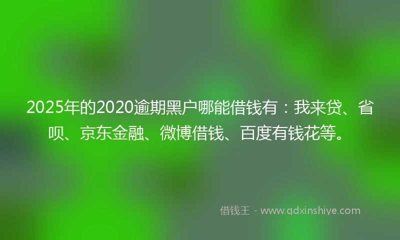2025年的2020逾期黑户哪能借钱有：我来贷、省呗、京东金融、微博借钱、百度有钱花等。