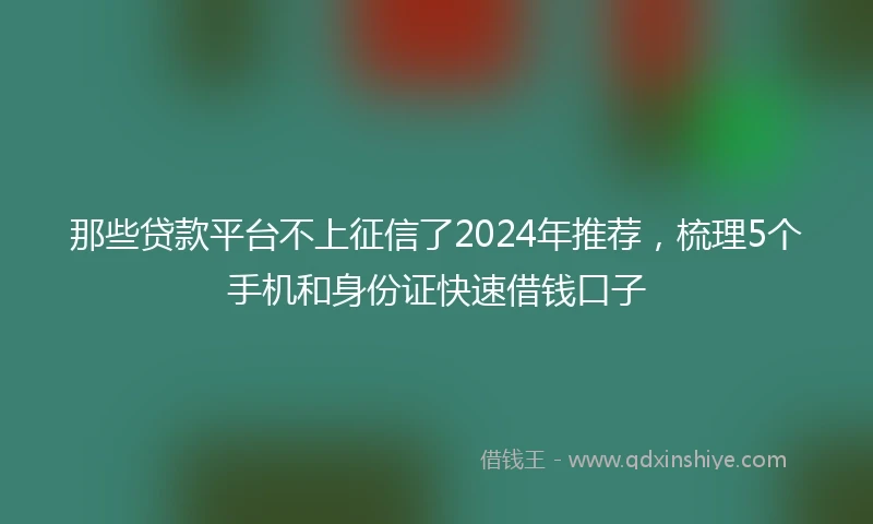那些贷款平台不上征信了2024年推荐，梳理5个手机和身份证快速借钱口子