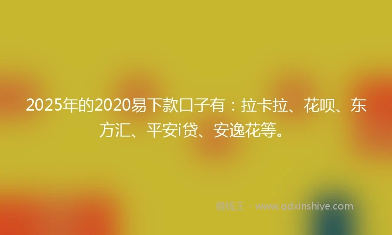 2025年的2020易下款口子有：拉卡拉、花呗、东方汇、平安i贷、安逸花等。