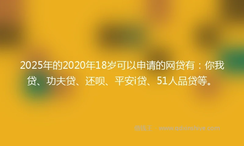 2025年的2020年18岁可以申请的网贷有：你我贷、功夫贷、还呗、平安i贷、51人品贷等。