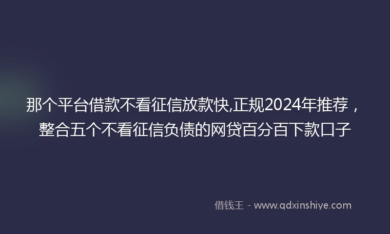 那个平台借款不看征信放款快,正规2024年推荐，整合五个不看征信负债的网贷百分百下款口子
