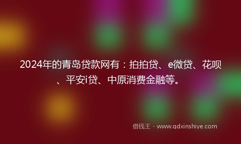 2024年的青岛贷款网有：拍拍贷、e微贷、花呗、平安i贷、中原消费金融等。