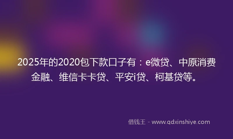 2025年的2020包下款口子有：e微贷、中原消费金融、维信卡卡贷、平安i贷、柯基贷等。