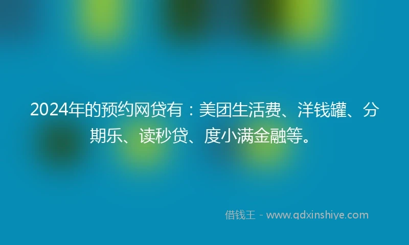 2024年的预约网贷有：美团生活费、洋钱罐、分期乐、读秒贷、度小满金融等。