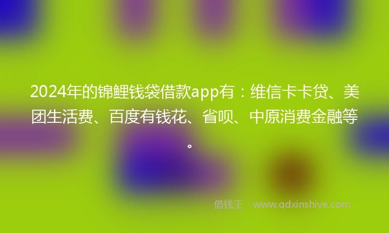 2024年的锦鲤钱袋借款app有：维信卡卡贷、美团生活费、百度有钱花、省呗、中原消费金融等。