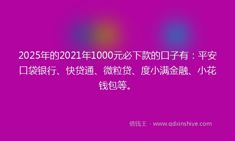 2025年的2021年1000元必下款的口子有：平安口袋银行、快贷通、微粒贷、度小满金融、小花钱包等。