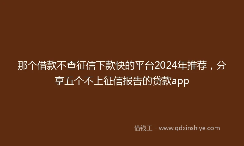 那个借款不查征信下款快的平台2024年推荐，分享五个不上征信报告的贷款app