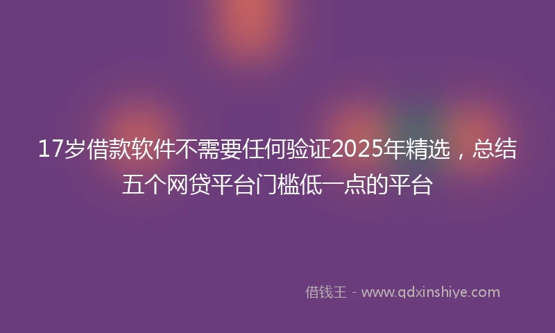 17岁借款软件不需要任何验证2025年精选，总结五个网贷平台门槛低一点的平台