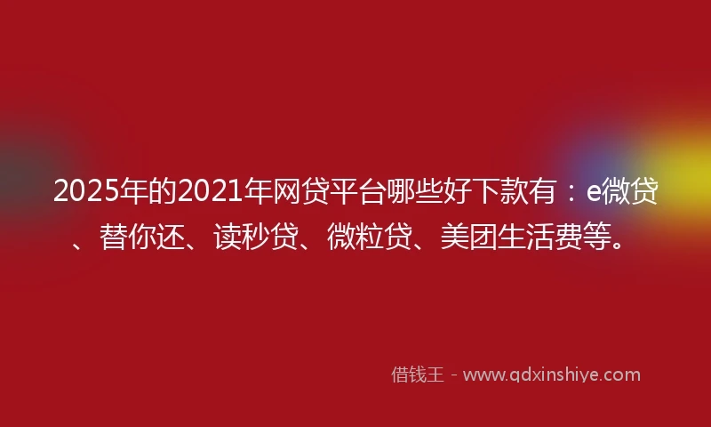 2025年的2021年网贷平台哪些好下款有：e微贷、替你还、读秒贷、微粒贷、美团生活费等。