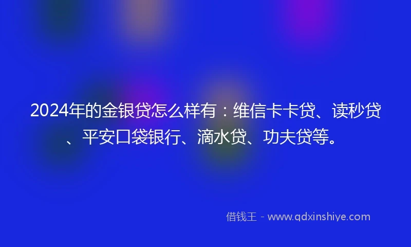 2024年的金银贷怎么样有：维信卡卡贷、读秒贷、平安口袋银行、滴水贷、功夫贷等。