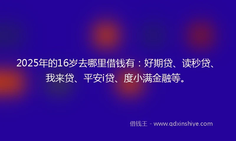 2025年的16岁去哪里借钱有：好期贷、读秒贷、我来贷、平安i贷、度小满金融等。