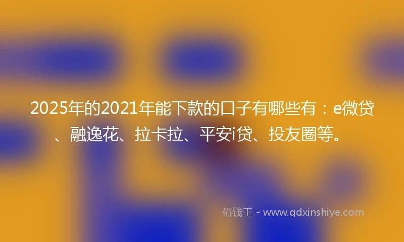 2025年的2021年能下款的口子有哪些有：e微贷、融逸花、拉卡拉、平安i贷、投友圈等。