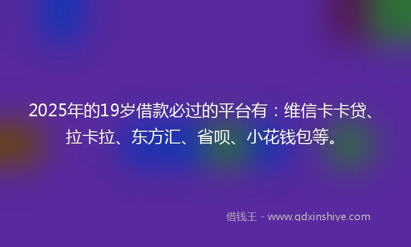 2025年的19岁借款必过的平台有：维信卡卡贷、拉卡拉、东方汇、省呗、小花钱包等。