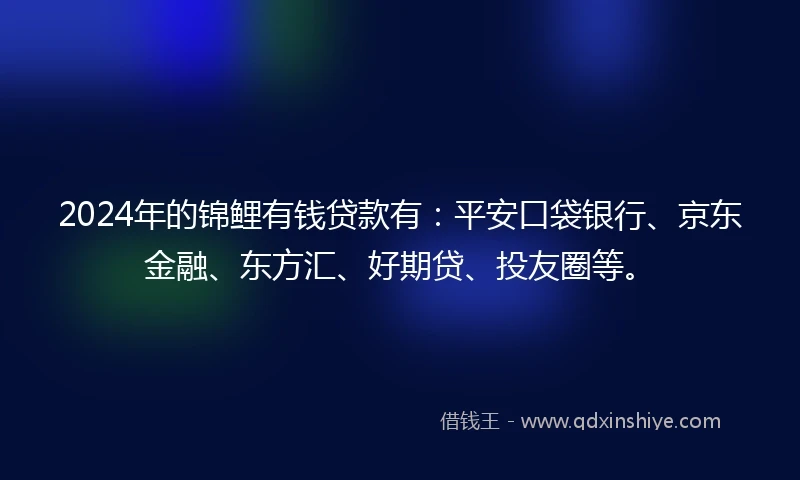 2024年的锦鲤有钱贷款有：平安口袋银行、京东金融、东方汇、好期贷、投友圈等。