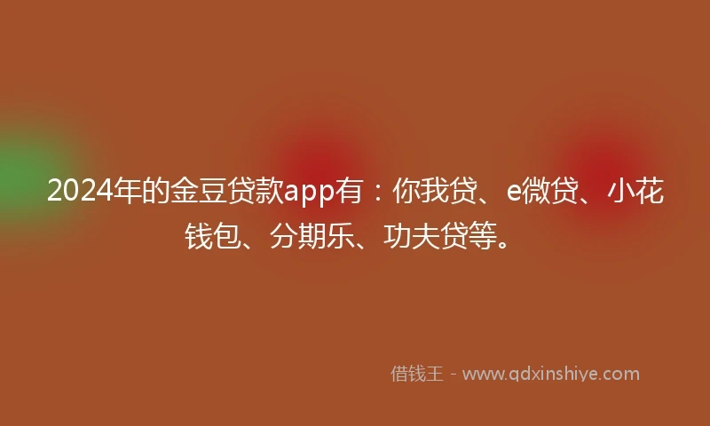 2024年的金豆贷款app有：你我贷、e微贷、小花钱包、分期乐、功夫贷等。