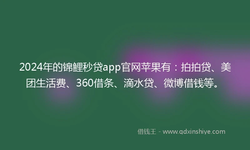 2024年的锦鲤秒贷app官网苹果有：拍拍贷、美团生活费、360借条、滴水贷、微博借钱等。