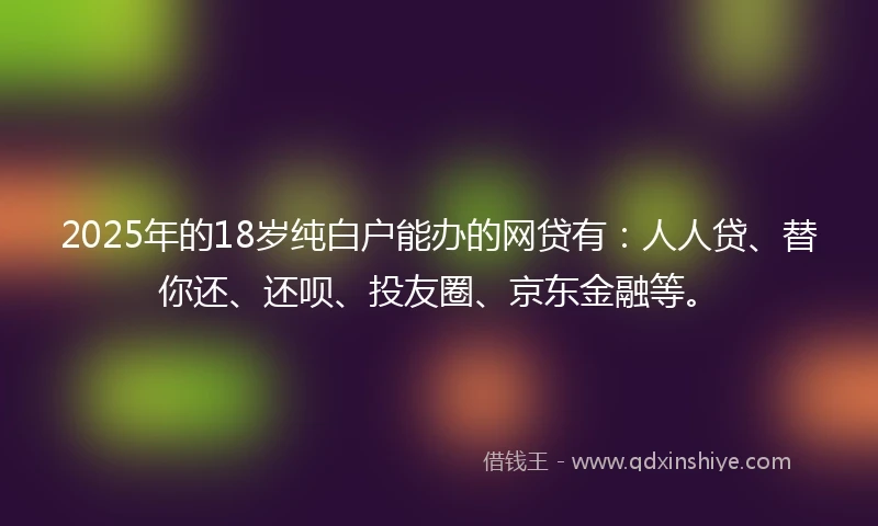 2025年的18岁纯白户能办的网贷有：人人贷、替你还、还呗、投友圈、京东金融等。