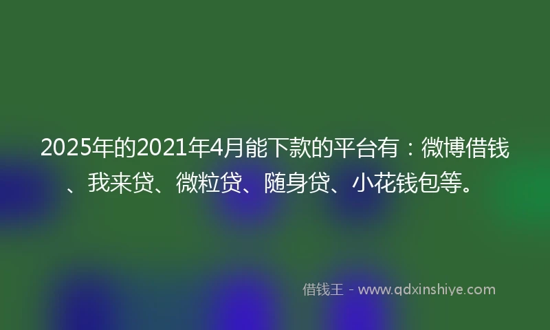 2025年的2021年4月能下款的平台有：微博借钱、我来贷、微粒贷、随身贷、小花钱包等。