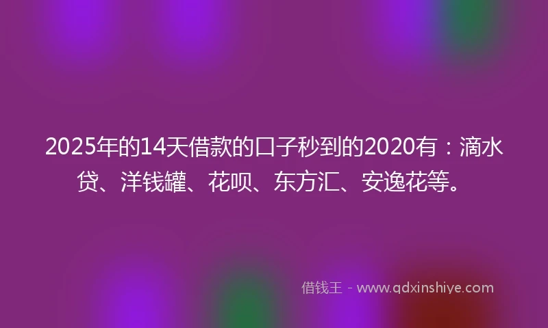 2025年的14天借款的口子秒到的2020有：滴水贷、洋钱罐、花呗、东方汇、安逸花等。