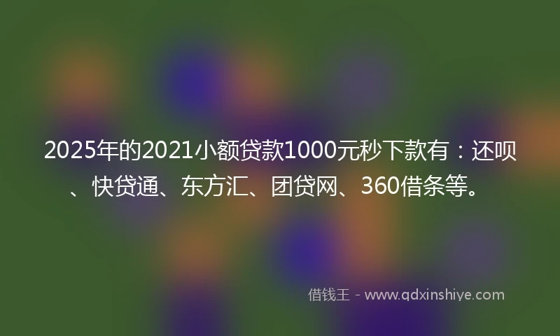 2025年的2021小额贷款1000元秒下款有：还呗、快贷通、东方汇、团贷网、360借条等。