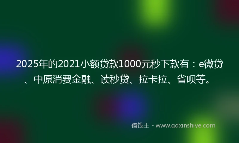 2025年的2021小额贷款1000元秒下款有：e微贷、中原消费金融、读秒贷、拉卡拉、省呗等。