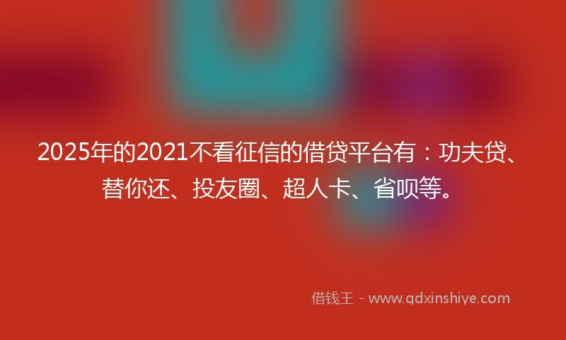 2025年的2021不看征信的借贷平台有：功夫贷、替你还、投友圈、超人卡、省呗等。