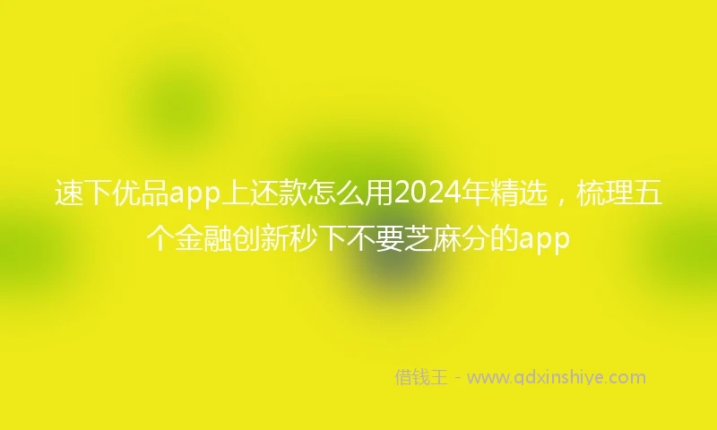 速下优品app上还款怎么用2024年精选，梳理五个金融创新秒下不要芝麻分的app