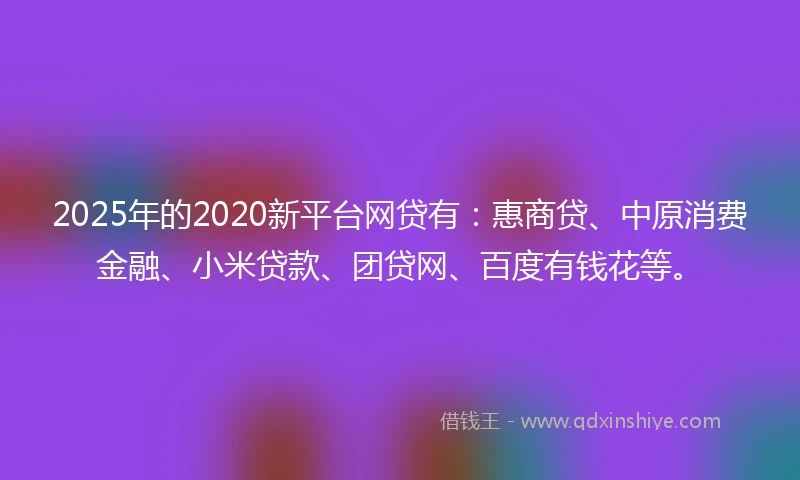 2025年的2020新平台网贷有：惠商贷、中原消费金融、小米贷款、团贷网、百度有钱花等。