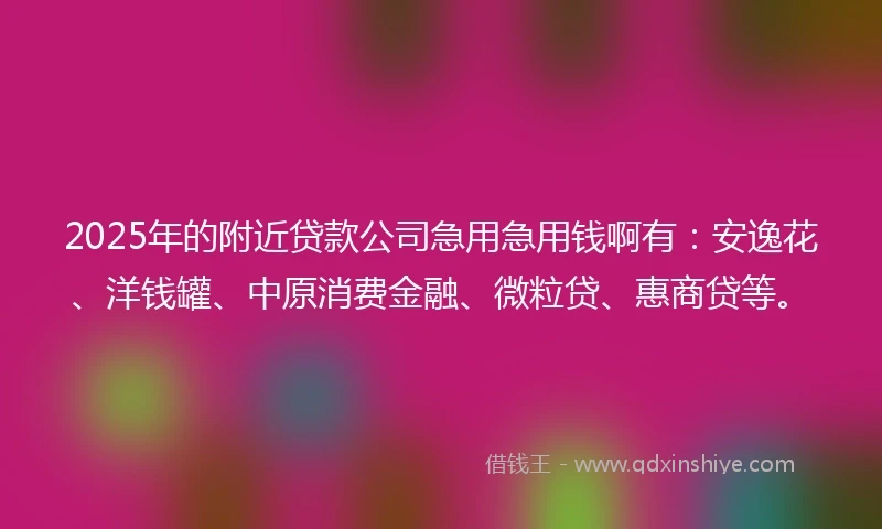 2025年的附近贷款公司急用急用钱啊有：安逸花、洋钱罐、中原消费金融、微粒贷、惠商贷等。