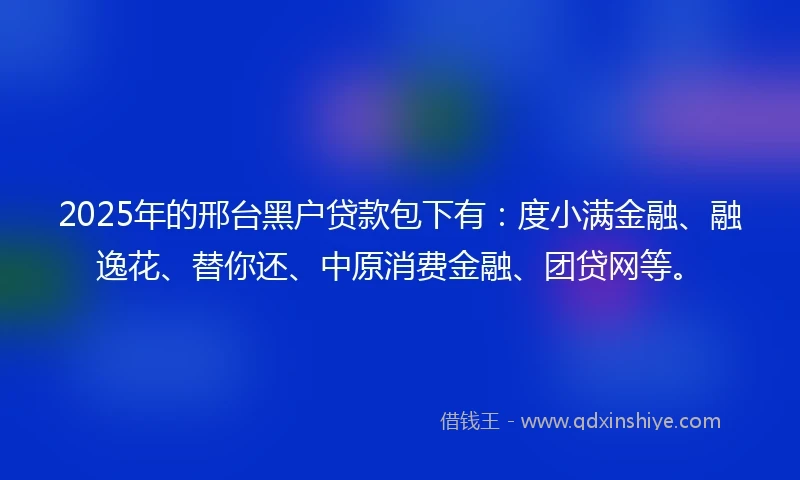 2025年的邢台黑户贷款包下有：度小满金融、融逸花、替你还、中原消费金融、团贷网等。