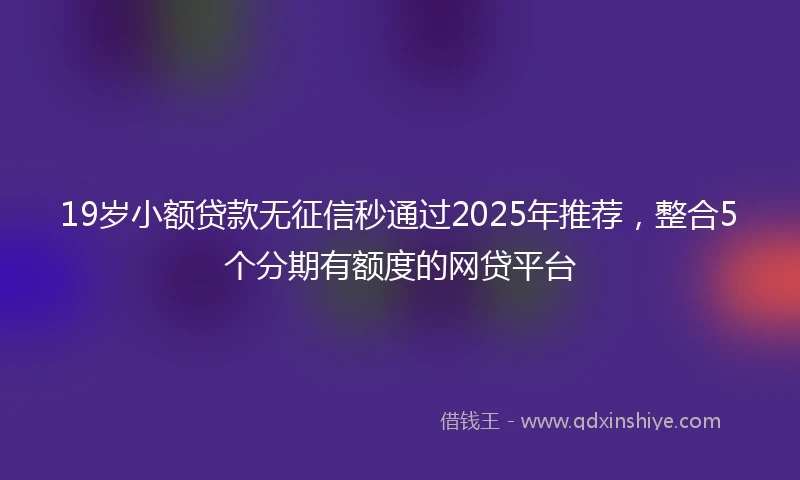 19岁小额贷款无征信秒通过2025年推荐，整合5个分期有额度的网贷平台