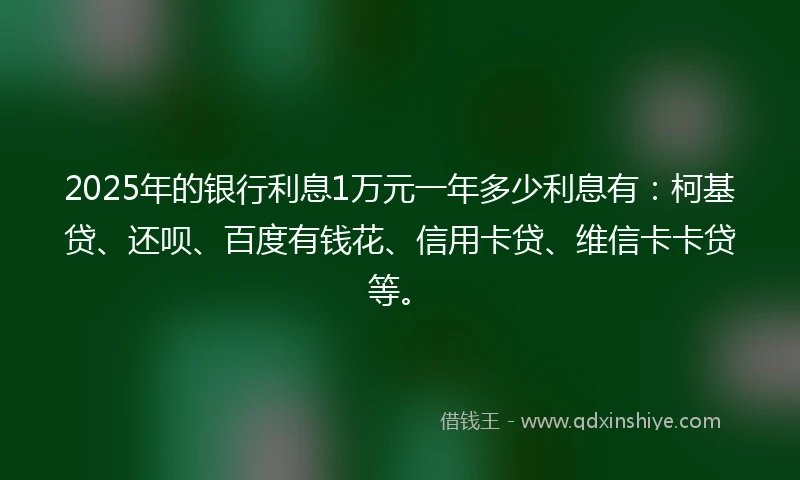2025年的银行利息1万元一年多少利息有：柯基贷、还呗、百度有钱花、信用卡贷、维信卡卡贷等。