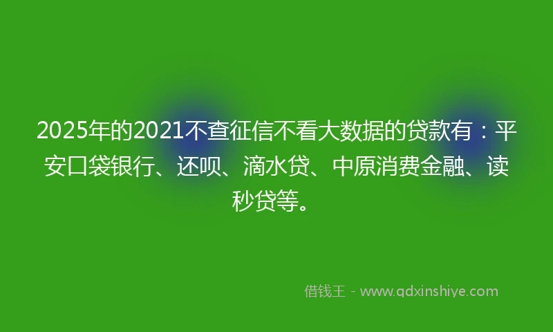 2025年的2021不查征信不看大数据的贷款有：平安口袋银行、还呗、滴水贷、中原消费金融、读秒贷等。