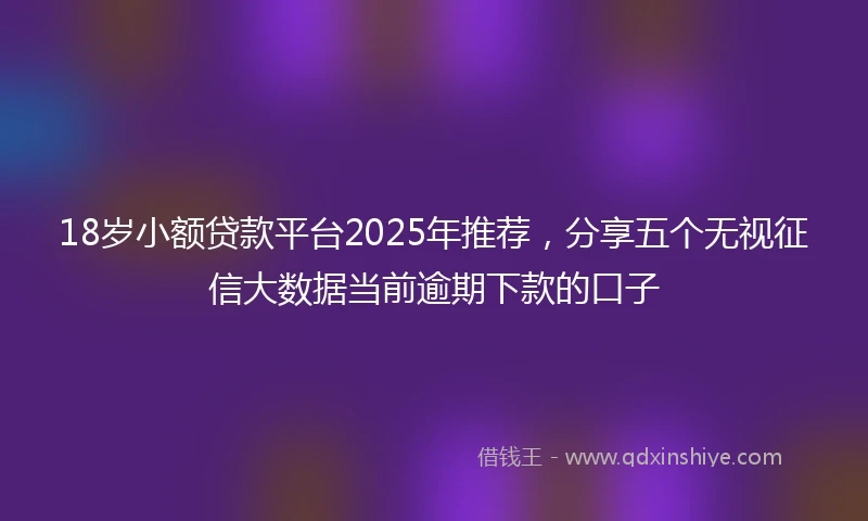 18岁小额贷款平台2025年推荐，分享五个无视征信大数据当前逾期下款的口子