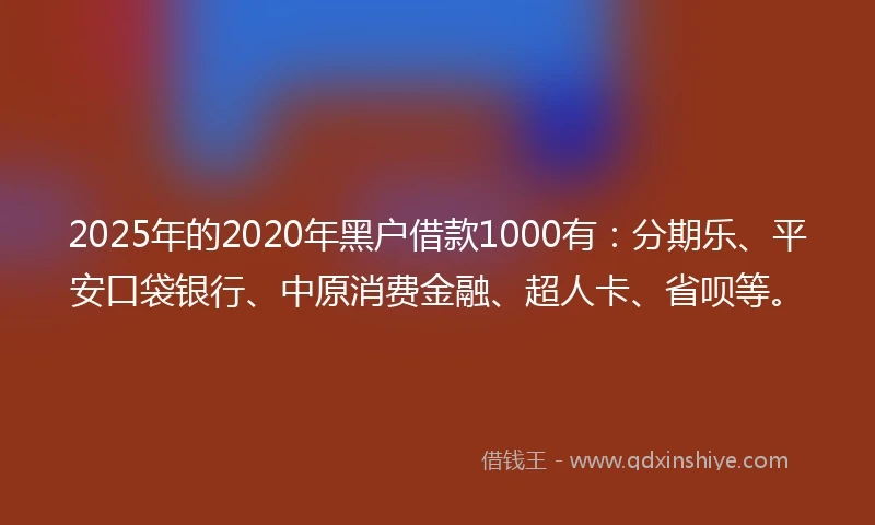 2025年的2020年黑户借款1000有：分期乐、平安口袋银行、中原消费金融、超人卡、省呗等。