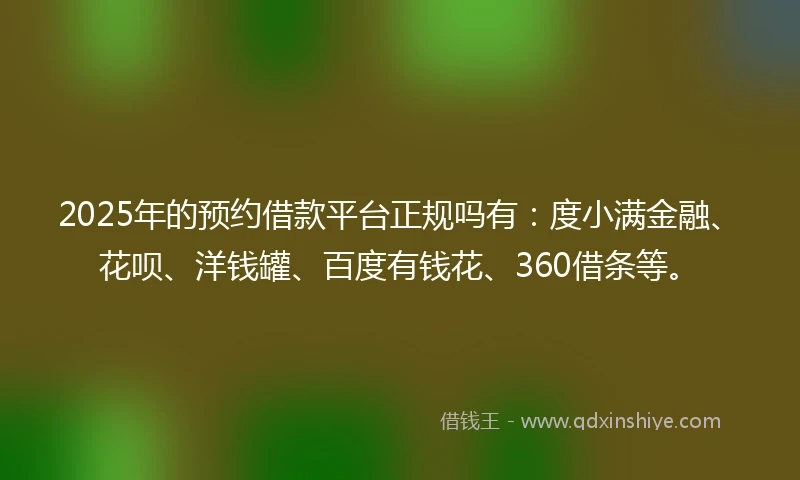 2025年的预约借款平台正规吗有：度小满金融、花呗、洋钱罐、百度有钱花、360借条等。