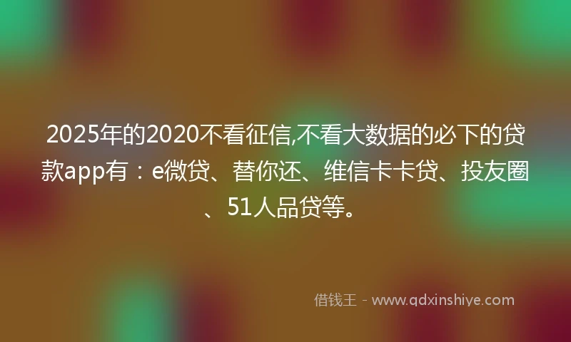2025年的2020不看征信,不看大数据的必下的贷款app有：e微贷、替你还、维信卡卡贷、投友圈、51人品贷等。