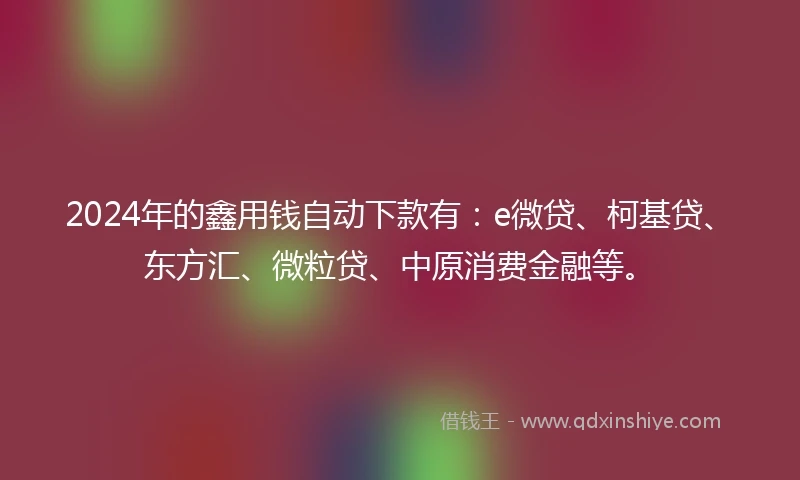2024年的鑫用钱自动下款有：e微贷、柯基贷、东方汇、微粒贷、中原消费金融等。