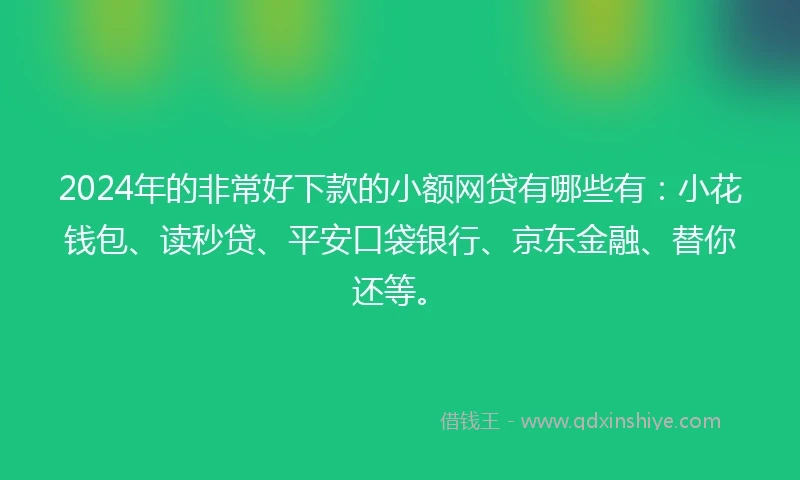 2024年的非常好下款的小额网贷有哪些有：小花钱包、读秒贷、平安口袋银行、京东金融、替你还等。