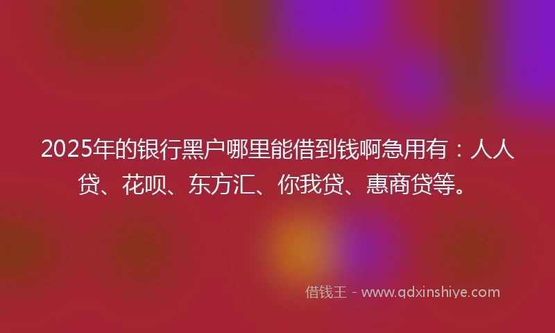 2025年的银行黑户哪里能借到钱啊急用有：人人贷、花呗、东方汇、你我贷、惠商贷等。