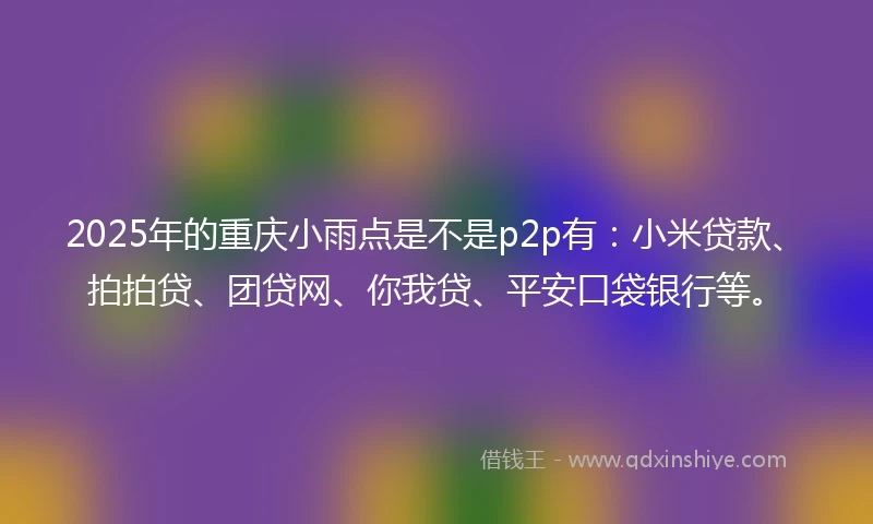 2025年的重庆小雨点是不是p2p有：小米贷款、拍拍贷、团贷网、你我贷、平安口袋银行等。