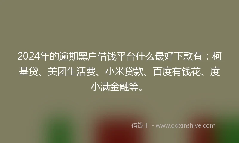 2024年的逾期黑户借钱平台什么最好下款有：柯基贷、美团生活费、小米贷款、百度有钱花、度小满金融等。