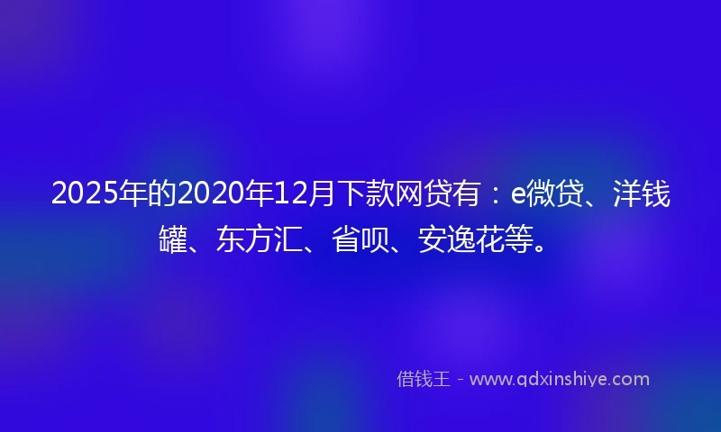 2025年的2020年12月下款网贷有：e微贷、洋钱罐、东方汇、省呗、安逸花等。