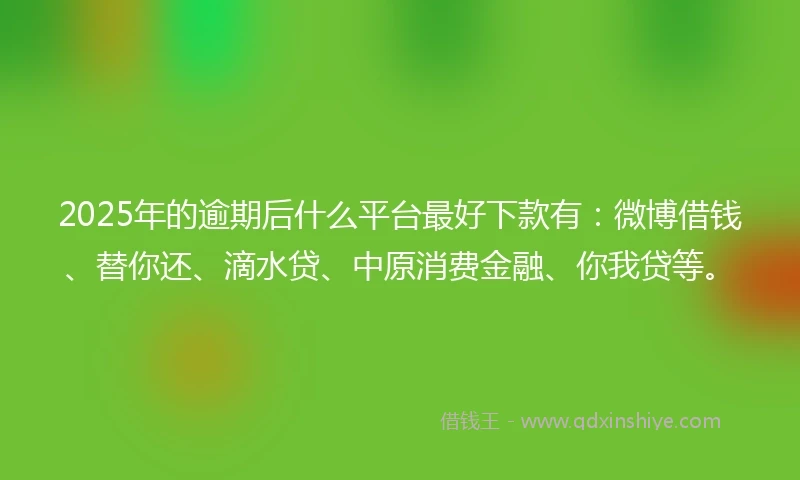 2025年的逾期后什么平台最好下款有：微博借钱、替你还、滴水贷、中原消费金融、你我贷等。