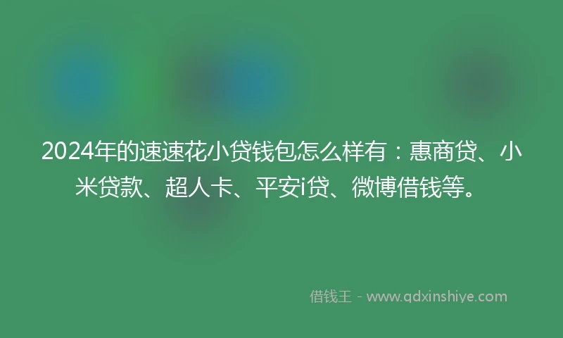 2024年的速速花小贷钱包怎么样有：惠商贷、小米贷款、超人卡、平安i贷、微博借钱等。