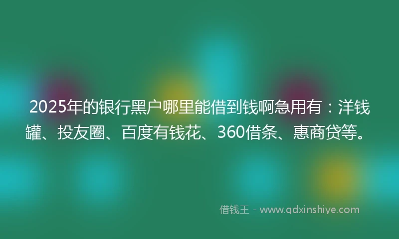 2025年的银行黑户哪里能借到钱啊急用有：洋钱罐、投友圈、百度有钱花、360借条、惠商贷等。