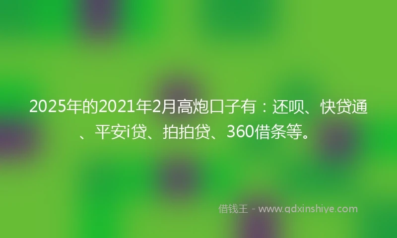2025年的2021年2月高炮口子有：还呗、快贷通、平安i贷、拍拍贷、360借条等。