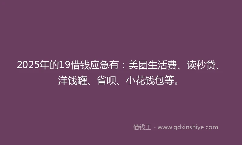 2025年的19借钱应急有：美团生活费、读秒贷、洋钱罐、省呗、小花钱包等。