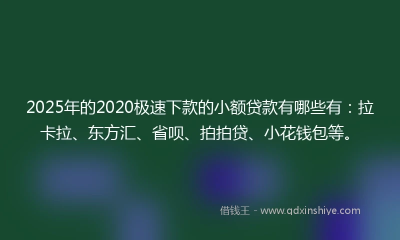 2025年的2020极速下款的小额贷款有哪些有：拉卡拉、东方汇、省呗、拍拍贷、小花钱包等。