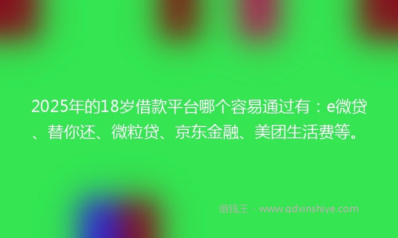 2025年的18岁借款平台哪个容易通过有：e微贷、替你还、微粒贷、京东金融、美团生活费等。